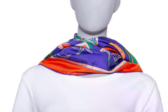HERMÈS CARRÉ 90 LES VOITURES NOUVELLES SILF SCARF PURPLE/ORANGE/GREEN