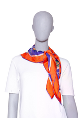 HERMÈS CARRÉ 90 LES VOITURES NOUVELLES SILF SCARF PURPLE/ORANGE/GREEN