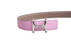 HERMÈS BELT H REVERSIBLE EPSOM SWIFT MAUVE SYLVESTRE / ÉTOUPE - PLD HDWR