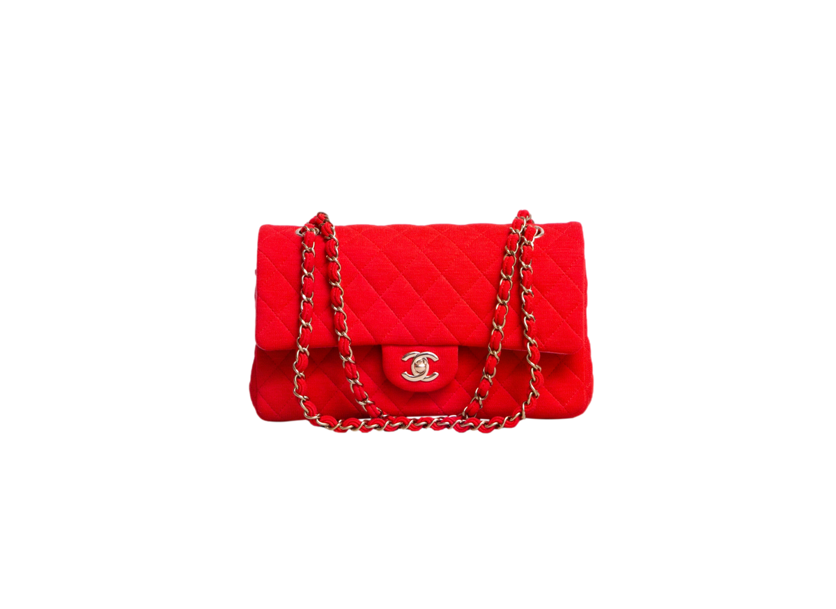 CHANEL CLASSIC FLAP BAG MEDIUM QUILTED COTTON FABRIC RED