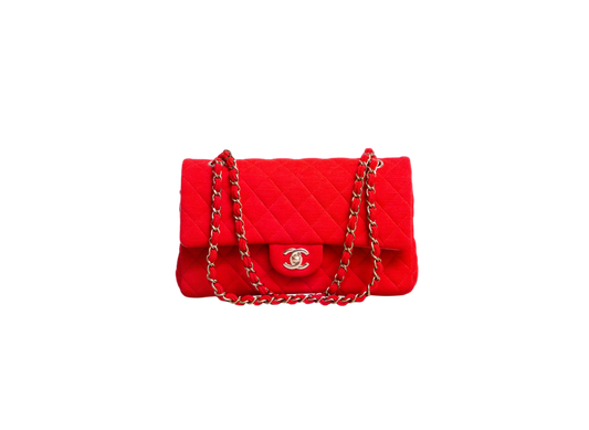 CHANEL CLASSIC FLAP BAG MEDIUM QUILTED COTTON FABRIC RED
