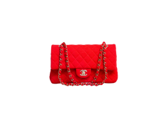 CHANEL CLASSIC FLAP BAG MEDIUM QUILTED COTTON FABRIC RED