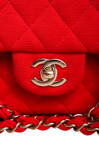 CHANEL CLASSIC FLAP BAG MEDIUM QUILTED COTTON FABRIC RED
