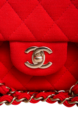 CHANEL CLASSIC FLAP BAG MEDIUM QUILTED COTTON FABRIC RED