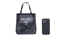 PRADA TOTE LOGO SEQUIN-EMBELLISHED BLACK