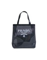 PRADA TOTE LOGO SEQUIN-EMBELLISHED BLACK