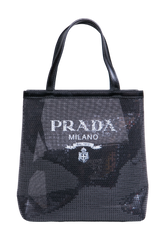 PRADA TOTE LOGO SEQUIN-EMBELLISHED BLACK