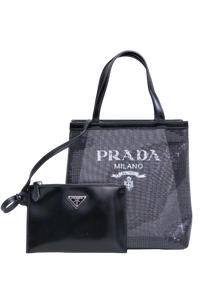 PRADA TOTE LOGO SEQUIN-EMBELLISHED BLACK