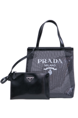 PRADA TOTE LOGO SEQUIN-EMBELLISHED BLACK