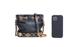 CHANEL BUCKET MATELASSE CHARM BLACK HDW GOLD