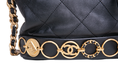 CHANEL BUCKET MATELASSE CHARM BLACK HDW GOLD