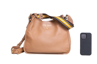 PRADA PHENIX ZIPPERED MESSENGER VITELLO CARAMEL