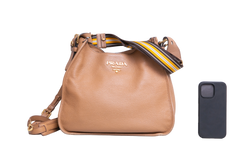 PRADA PHENIX ZIPPERED MESSENGER VITELLO CARAMEL