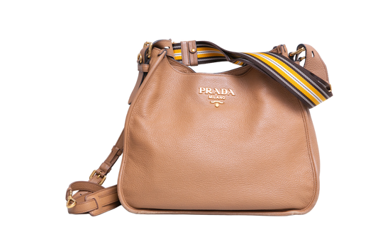 PRADA PHENIX ZIPPERED MESSENGER VITELLO CARAMEL