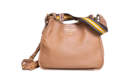 PRADA PHENIX ZIPPERED MESSENGER VITELLO CARAMEL