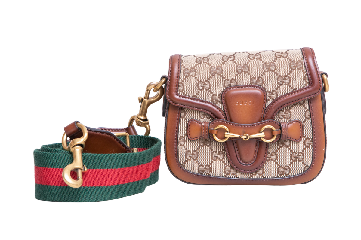 GUCCI LADY WEB SMALL GG CANVAS BEIGE AND BROWN