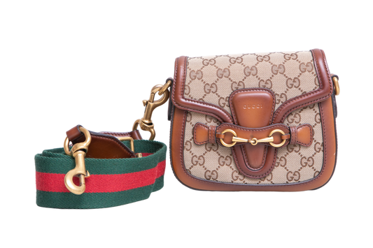 GUCCI LADY WEB SMALL GG CANVAS BEIGE AND BROWN