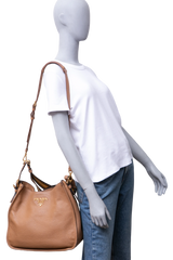 PRADA PHENIX ZIPPERED MESSENGER VITELLO CARAMEL