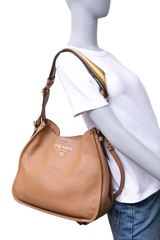 PRADA PHENIX ZIPPERED MESSENGER VITELLO CARAMEL
