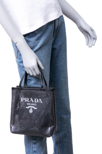 PRADA TOTE LOGO SEQUIN-EMBELLISHED BLACK