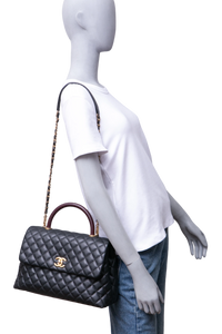 CHANEL COCO MEDIUM CAVIAR TOP HANDLE LIZARD BLACK 2019