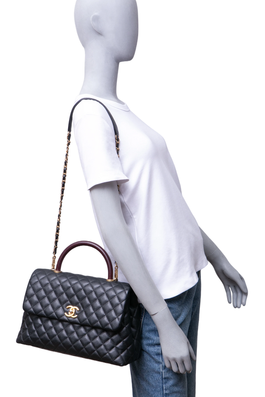 CHANEL COCO MEDIUM CAVIAR TOP HANDLE LIZARD BLACK 2019