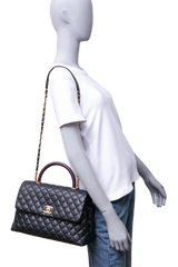 CHANEL COCO MEDIUM CAVIAR TOP HANDLE LIZARD BLACK 2019