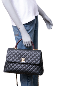 CHANEL COCO MEDIUM CAVIAR TOP HANDLE LIZARD BLACK 2019