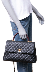 CHANEL COCO MEDIUM CAVIAR TOP HANDLE LIZARD BLACK 2019