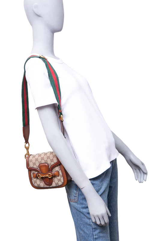 GUCCI LADY WEB SMALL GG CANVAS BEIGE AND BROWN