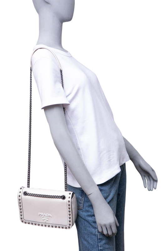 PRADA STUDDED GLACE CALFSKIN WHITE