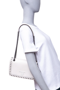 PRADA STUDDED GLACE CALFSKIN WHITE