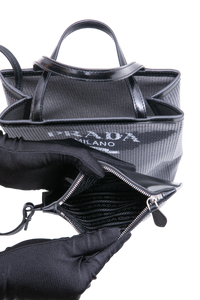 PRADA TOTE LOGO SEQUIN-EMBELLISHED BLACK