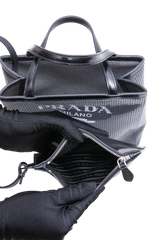 PRADA TOTE LOGO SEQUIN-EMBELLISHED BLACK