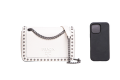 PRADA STUDDED GLACE CALFSKIN WHITE