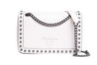 PRADA STUDDED GLACE CALFSKIN WHITE
