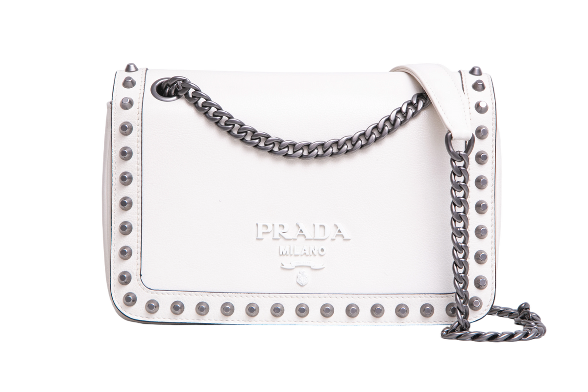 PRADA STUDDED GLACE CALFSKIN WHITE