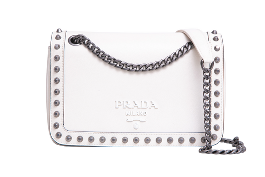 PRADA STUDDED GLACE CALFSKIN WHITE