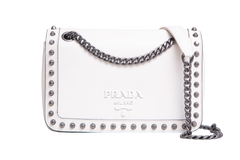 PRADA STUDDED GLACE CALFSKIN WHITE