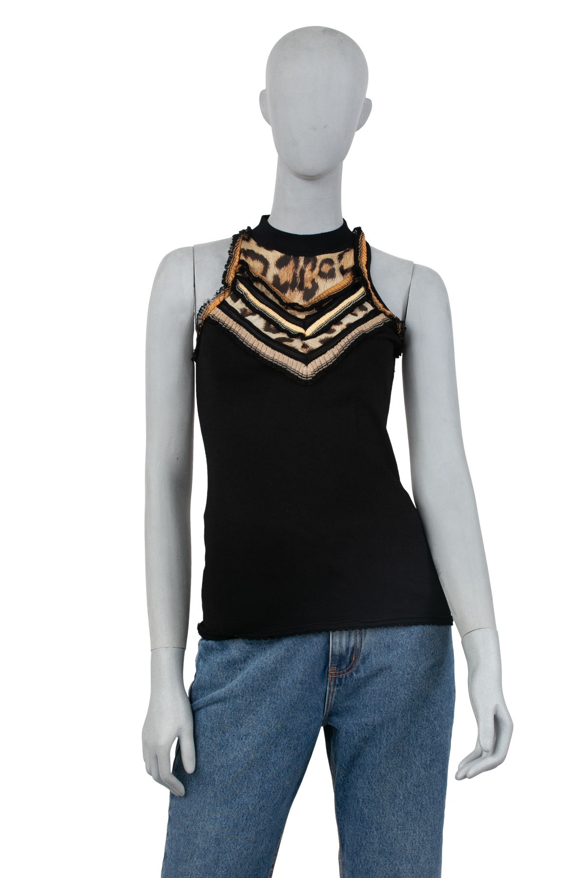 ROBERTO CAVALLI TANK TOP BLACK & ANIMAL PRINT
