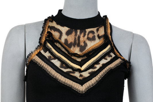 ROBERTO CAVALLI TANK TOP BLACK & ANIMAL PRINT