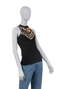 ROBERTO CAVALLI TANK TOP BLACK & ANIMAL PRINT