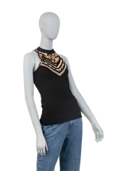 ROBERTO CAVALLI TANK TOP BLACK & ANIMAL PRINT