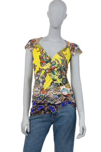 ROBERTO CAVALLI GREEN FLOWER T-SHIRT
