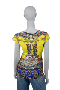 ROBERTO CAVALLI GREEN FLOWER T-SHIRT