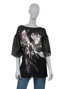 ROBERTO CAVALLI LEATHER T-SHIRT BLACK