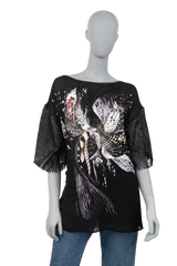 ROBERTO CAVALLI LEATHER T-SHIRT BLACK