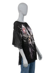 ROBERTO CAVALLI LEATHER T-SHIRT BLACK