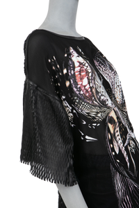 ROBERTO CAVALLI LEATHER T-SHIRT BLACK