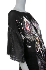 ROBERTO CAVALLI LEATHER T-SHIRT BLACK